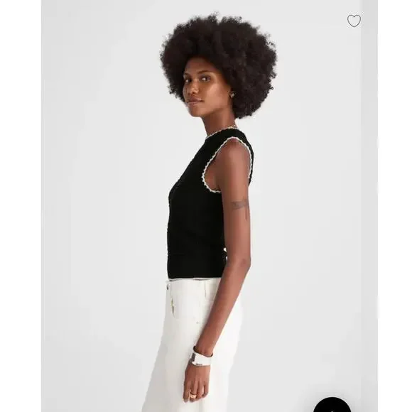 NWT Madewell Mixed-Stitch Sleeveless Sweater Classic Black/White XL - Picture 4 of 12